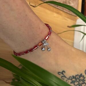 Cherry with AB Red Stretchy Anklet